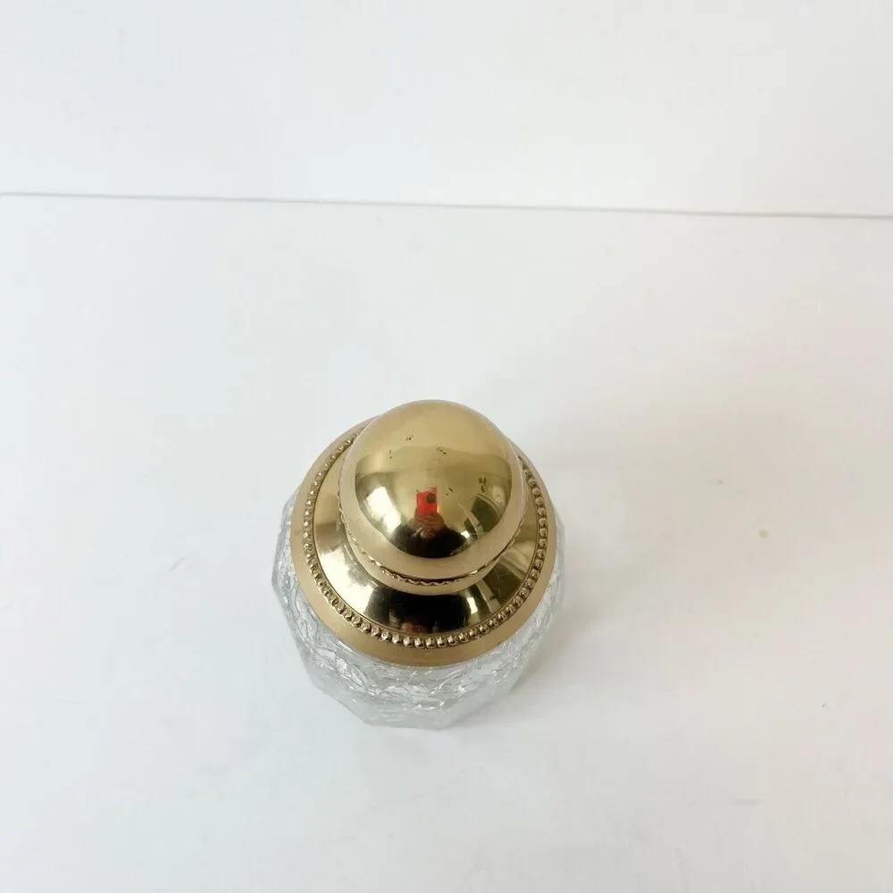 Vintage 1980s Croscill Home Saxony Gold Lid Crackle Glass Jar 5.5 in Storage